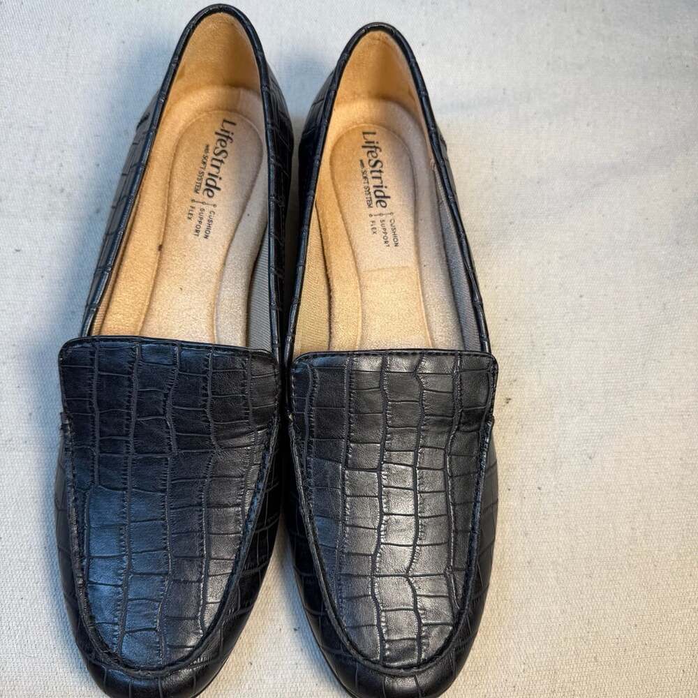 LifeStride Margot Loafer Black Croco Faux Leather Slip-On